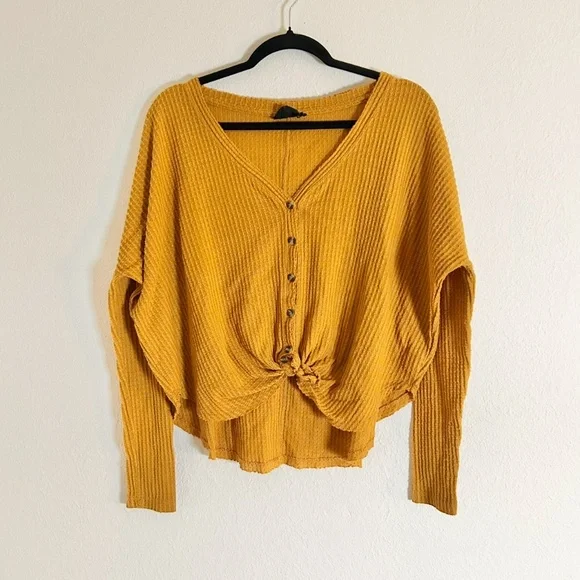 Urban Outfitters Out From Under Mustard Waffle Knit Twist Front Top - Picture 2 of 7